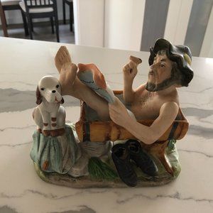 Vintage Norleans(?) Japan Figurine Man Bathing With Dog